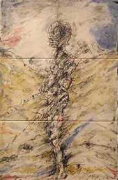 Dummy in den Bergen, 1977, sechsteiliges Kachelbild, Zinnglasur, Aufglasmalerei, 45 x 30, 1.800,00 €
