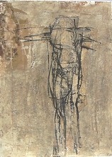 Kreuzigung, 2003, 75,5 x 54,5 Mischtechnik auf Papier, Öl, Strukturpaste, Collage, Monotypie, 1 250 Euro